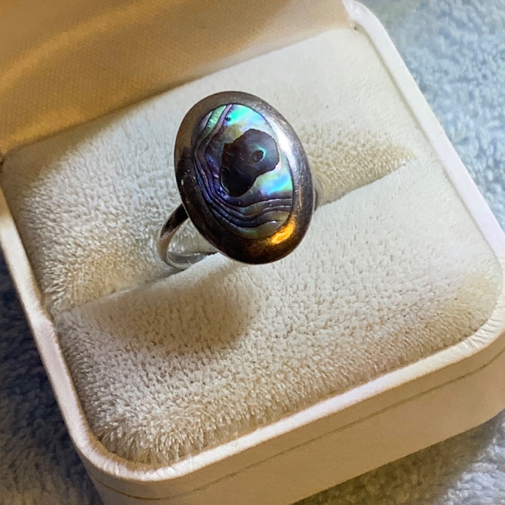 925 Abalone Shell Oval  Ring Size 5” 1/2